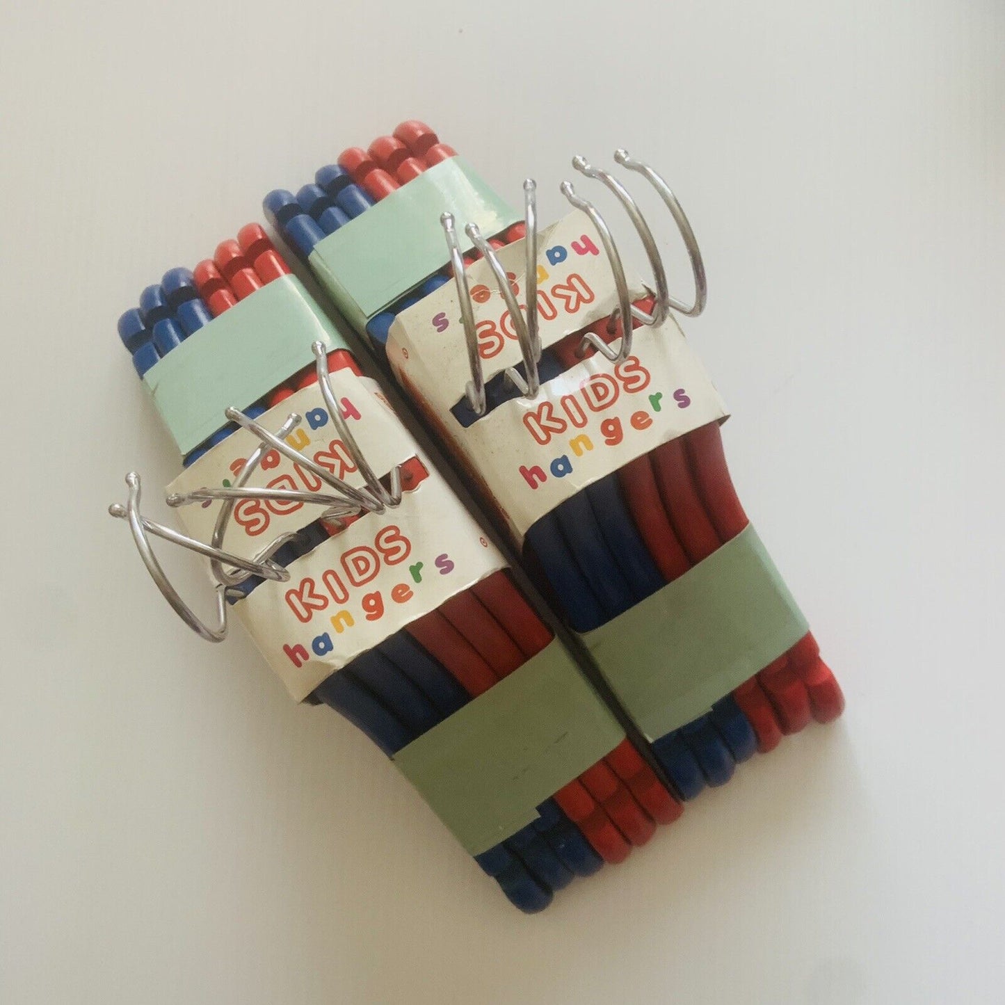 12 Kids Wooden COAT HANGERS Clothes Trouser Hanger Bar Wood Notches Red Blue NEW