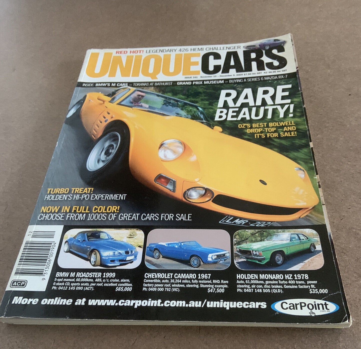 UNIQUE CARS Magazine ISSUE 241 NOV DEC 2004 Full Colour 426 Hemi Challenger