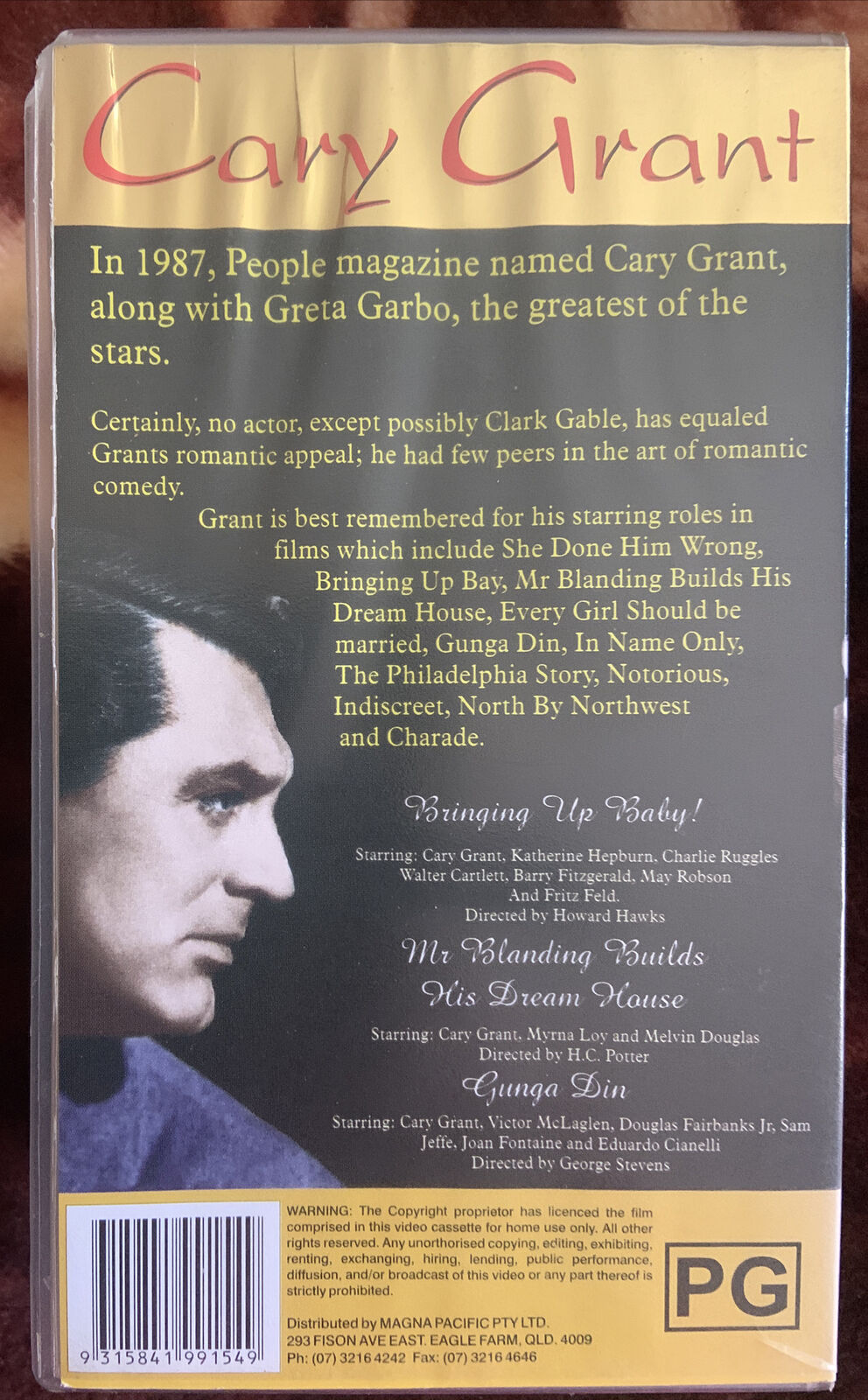 Vintage VHS CARY GRANT 3 Feature Films Video Tape| Bringing Up Baby, Mr Branding