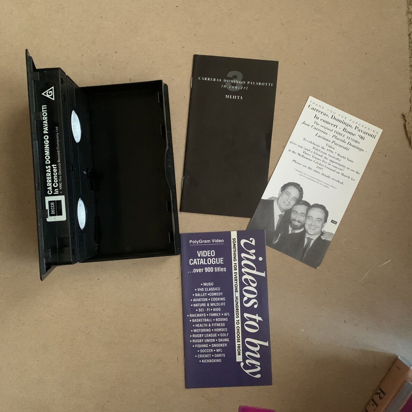 VHS Carreras Domingo Pavarotti in Concert Mehta Tape Video Music Opera G 1990