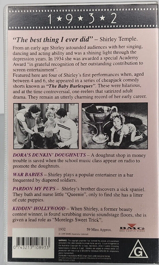 VHS Shirley Temple THE BABY BURLESQUES Video Tape 1932 Black and White