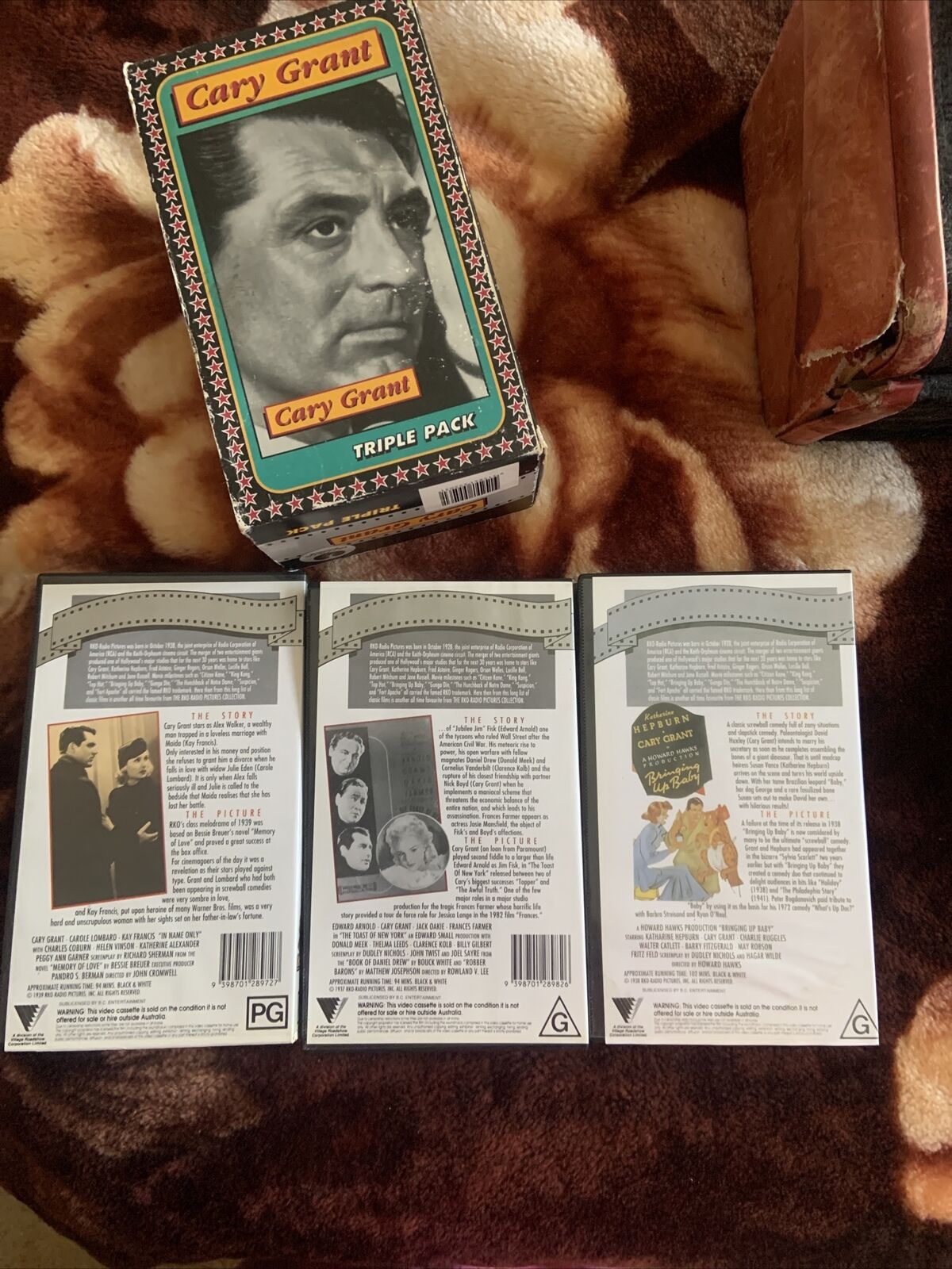 Vintage VHS CARY GRANT 3 Feature Films Video Tapes Bringing Up Baby, Mr Branding