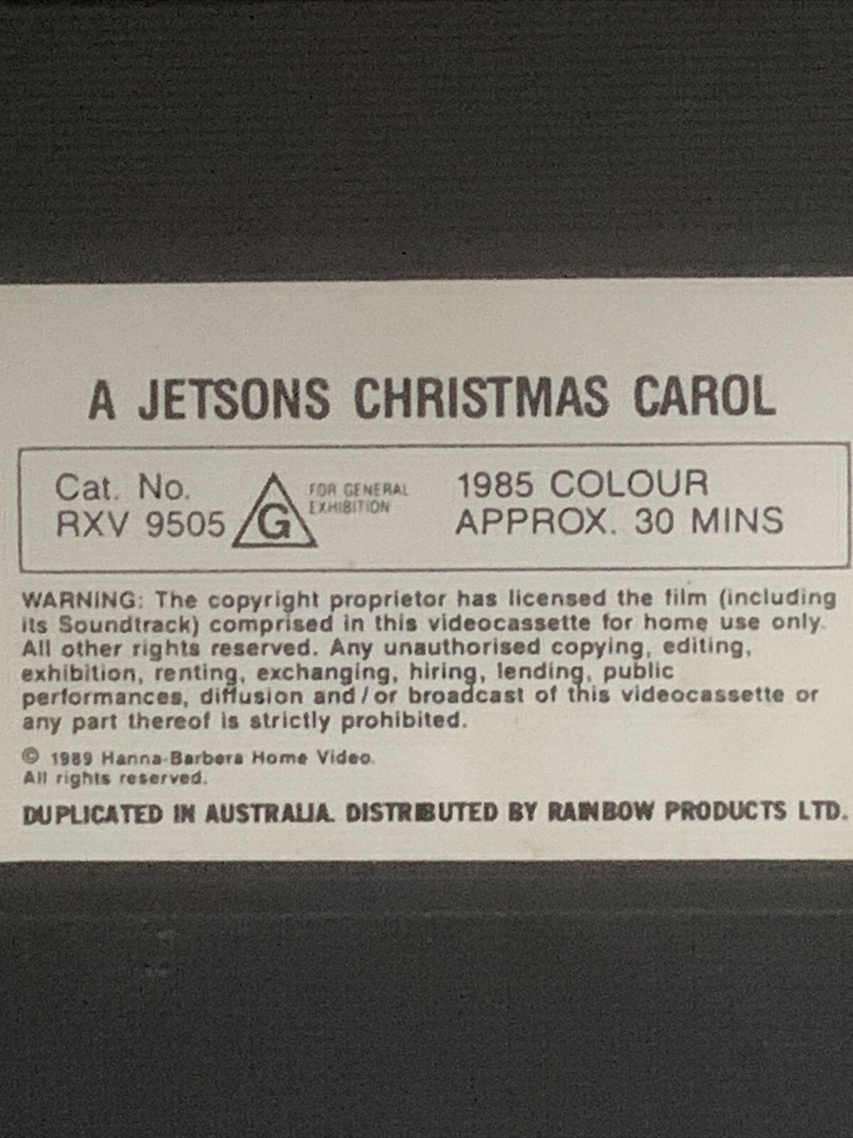 VHS A JETSON CHRISTMAS CAROL Hanna Barbera Super Stars 1985 Video Tape RXV9505