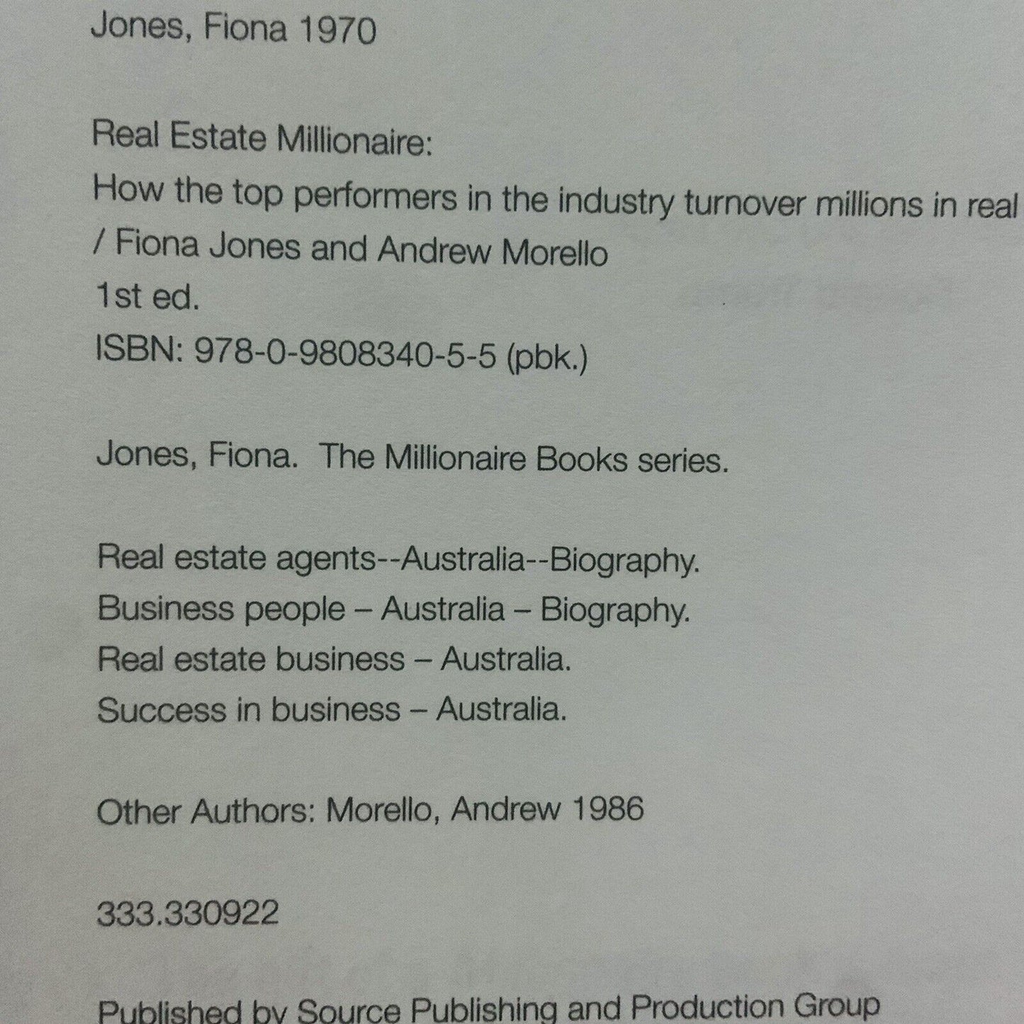 Real Estate Millionaire How The Top Performers Fiona Jones Andrew Morello 2012