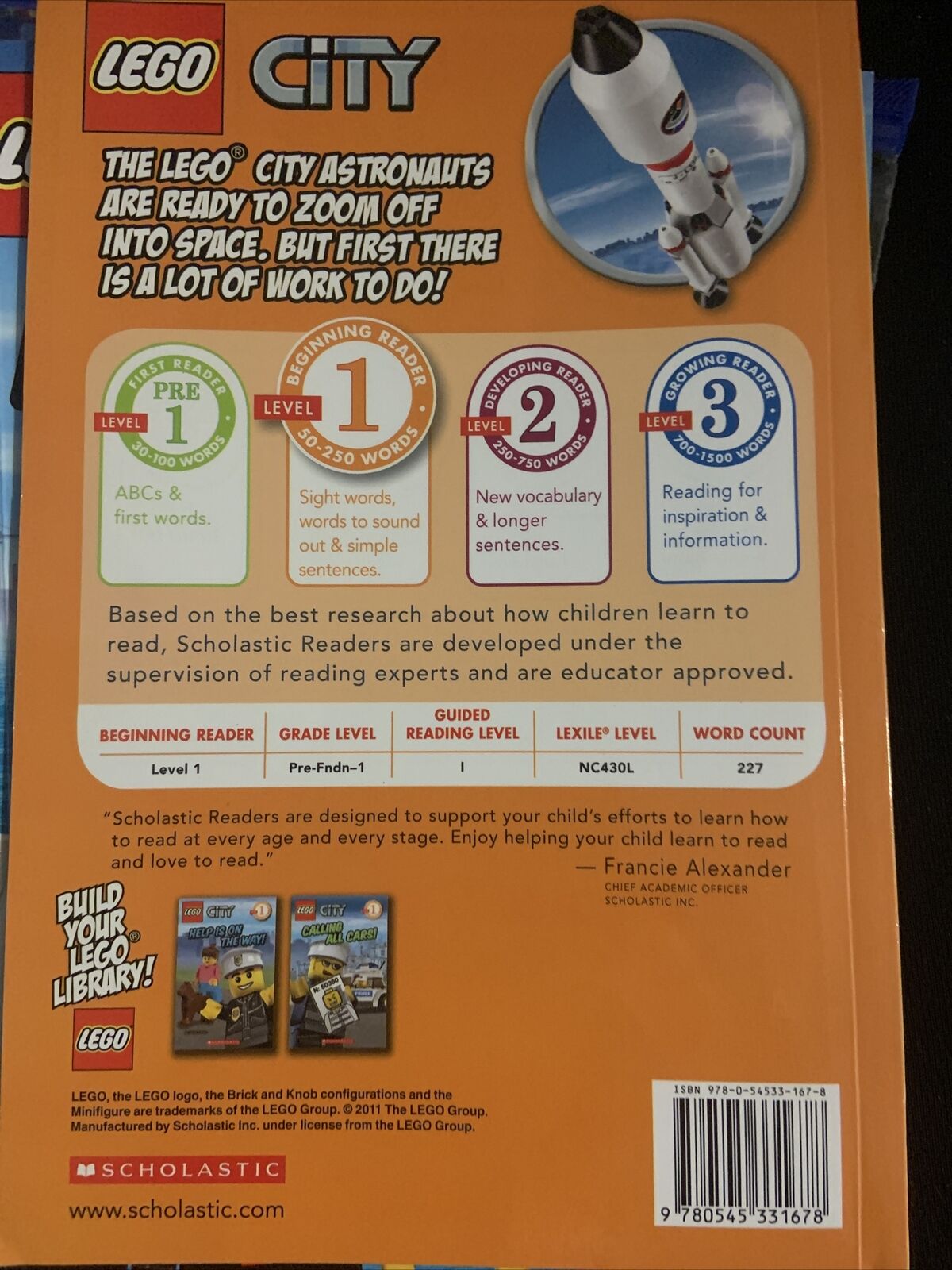 LEGO CITY 3 2 1 Liftoff! Scholastic Reader:by Sonia Sander Childrens PB Book