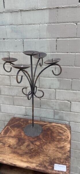 Rustic vintage 51cm Gothic style wrought iron candelabra 5 Pillar Table Top