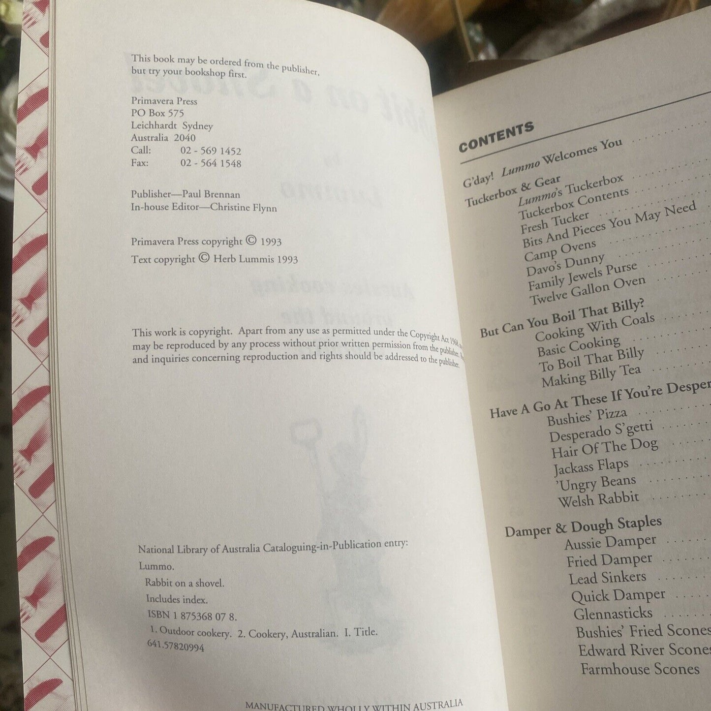 Cookbook RABBIT ON A SHOVEL Aussies Cooking Around the Campfire Herb Lummis 1993
