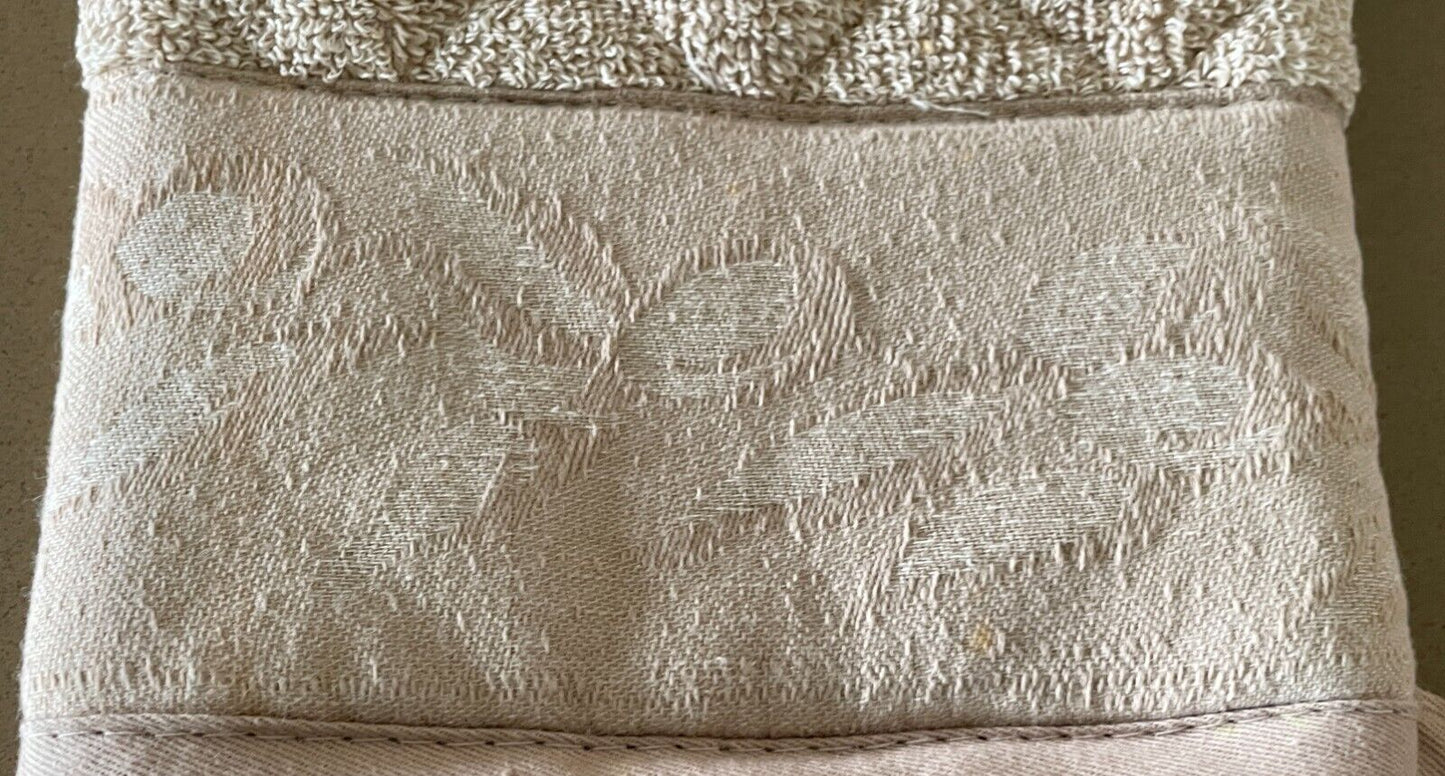 1 x Oven Mitt 2 x Pot Holders Set Beige W Floral Jacquard Kitchen Cooking BBQ