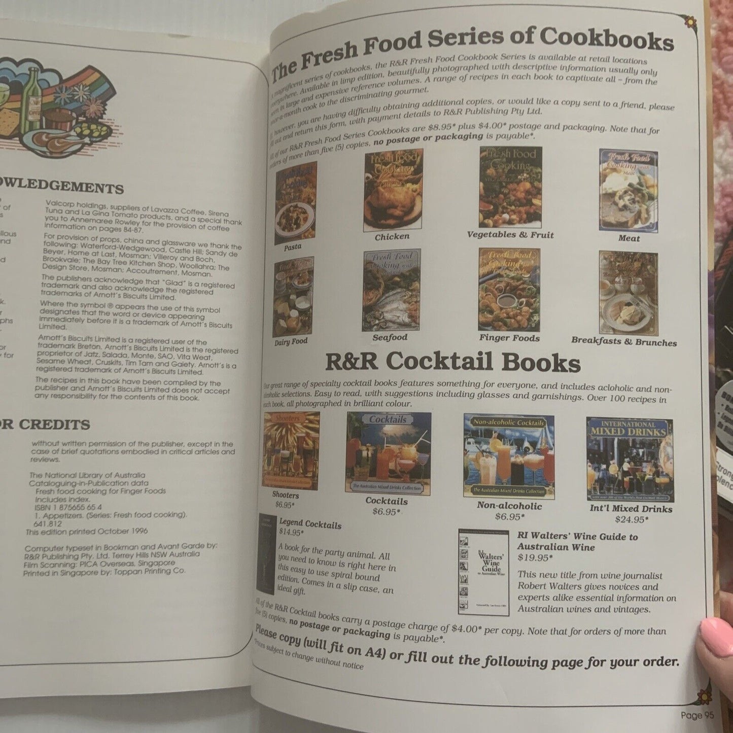 Cookbook FiNGER FOODS Fresh Food Cooking For Recipes PB 1996 Retro Vintage New