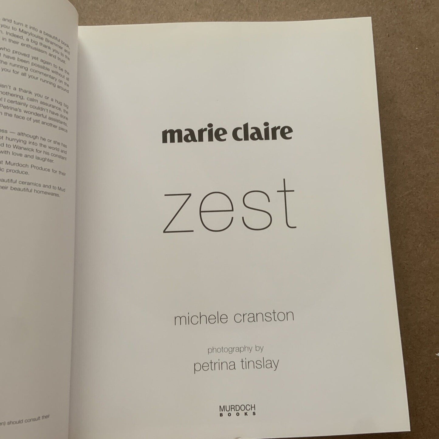 Cookbook MARIE CLAIRE ZEST by Michele Cranston Large PB 2003 Recipes