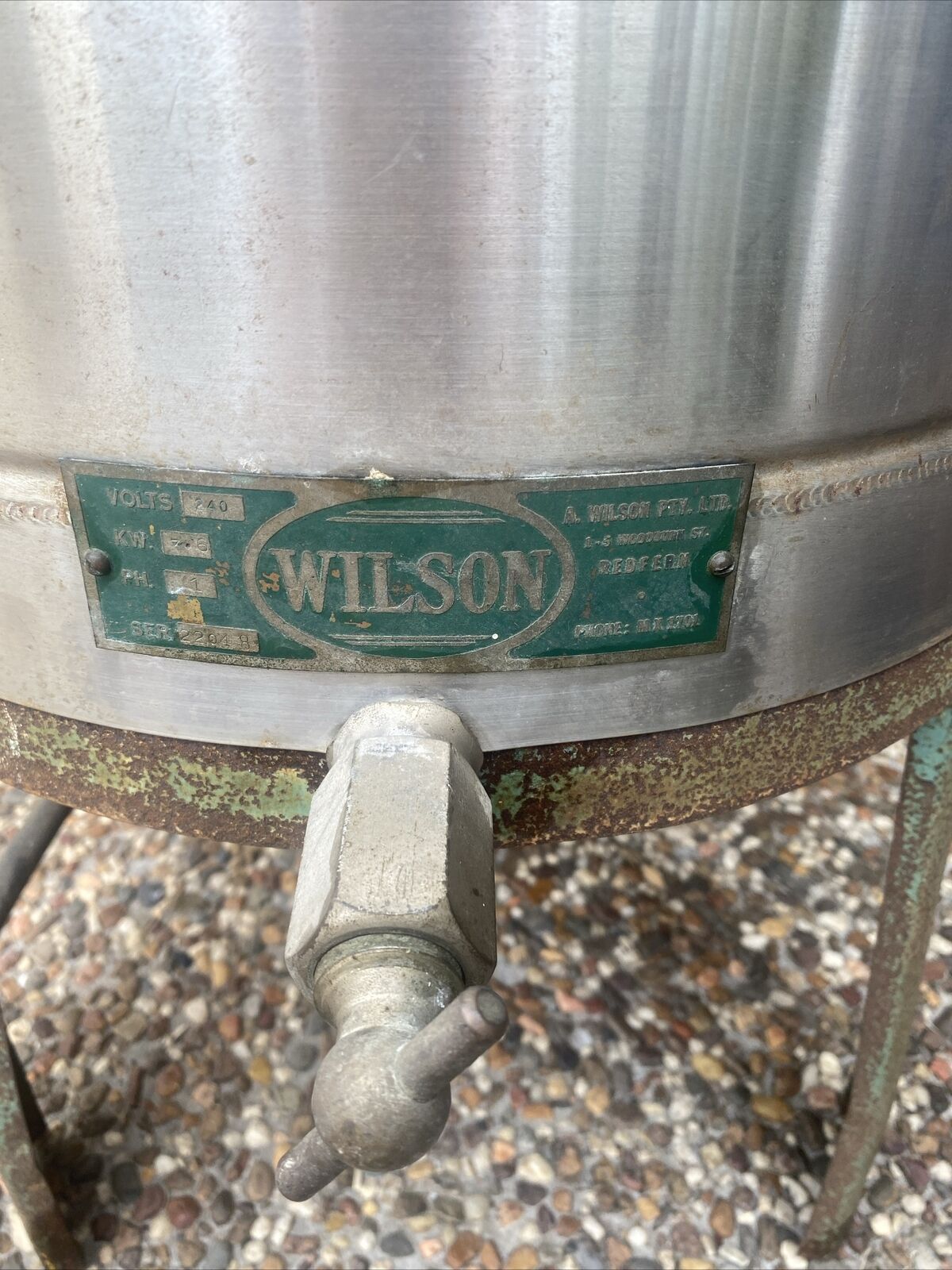 Vtg Electric WILSON 12 Gallon Stainless Steel Washer Boiler Green Stand Works
