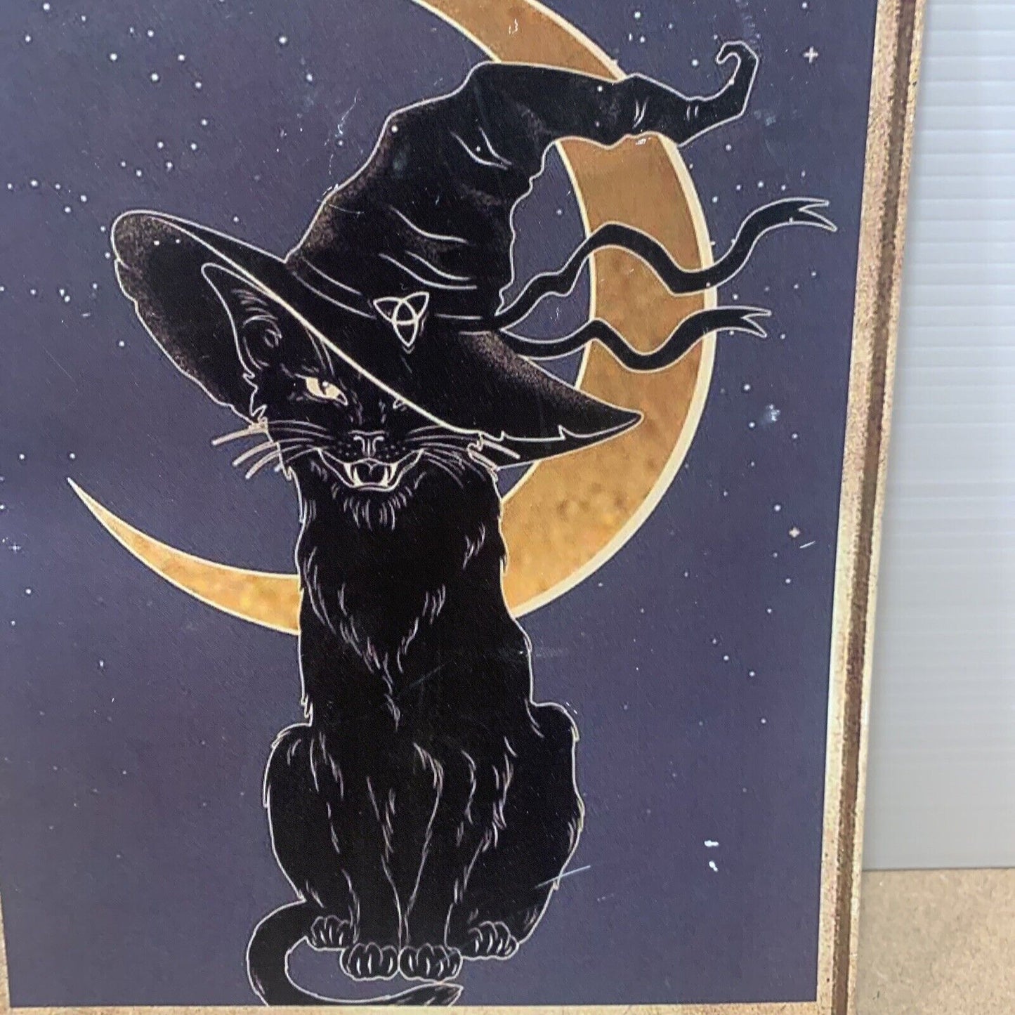 Rustic 30cm Halloween Black Cat Metal Plate Tin Sign Decor Plaque Iron Witch