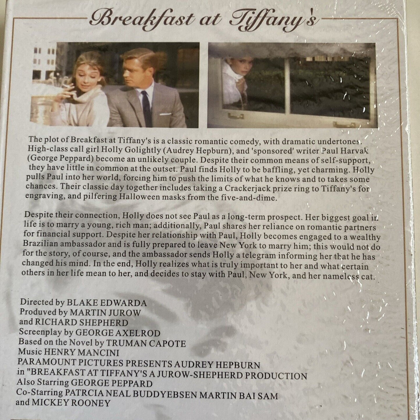 DVD Breakfast at Tiffanys Hollywood Audrey Hepburn George Peppard Chinese NEW