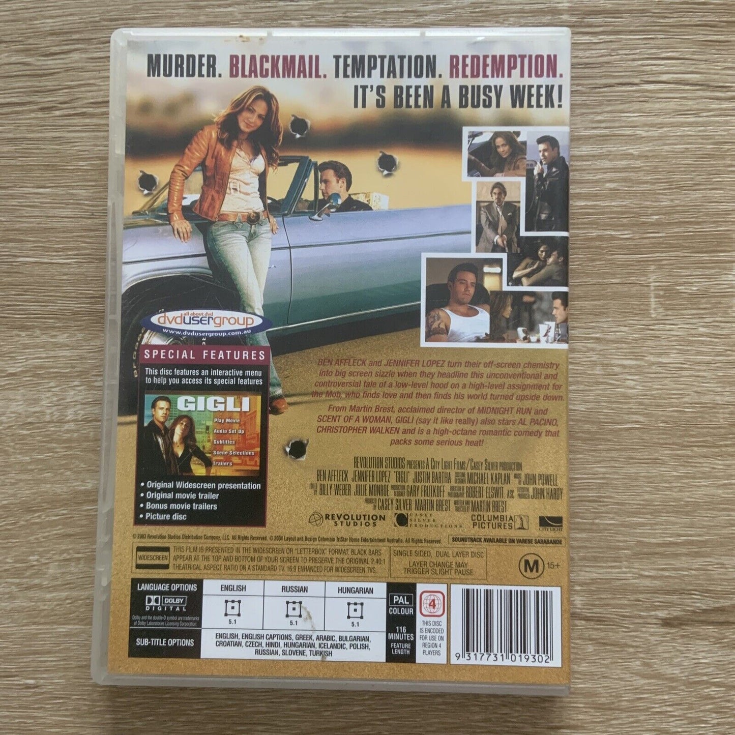 DVD GIGLI Film Ben Affleck Jennifer Lopez Murder Blackmail Temptation Redemption