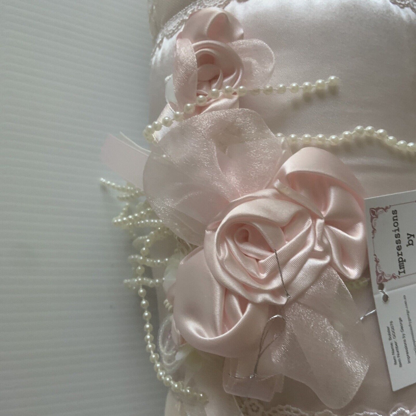 43cm Cylinder BOLSTER Pillow Pink Satin Cushion Insert Rosette Pearl Neck Roll