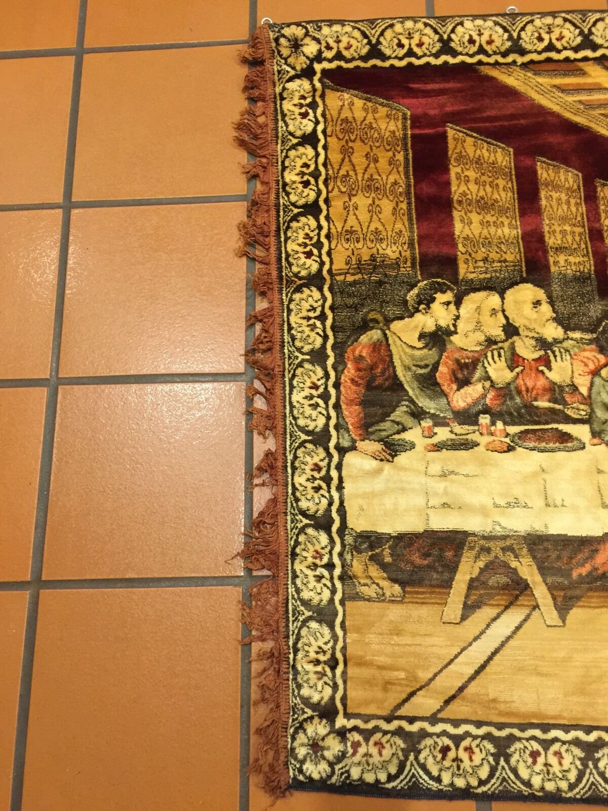 Vintage "THE LAST SUPPER” 105x100cm TAPESTRY WALL RUG MURAL Needlepoint Religion