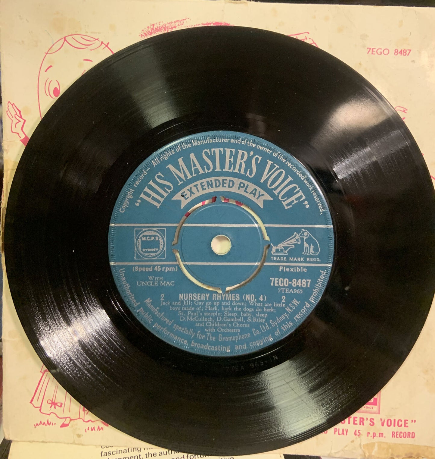 7” Vinyl Single Nursery Rhymes No 4 UNCLE MAC His Masters Voice 7EHO 8487 Record