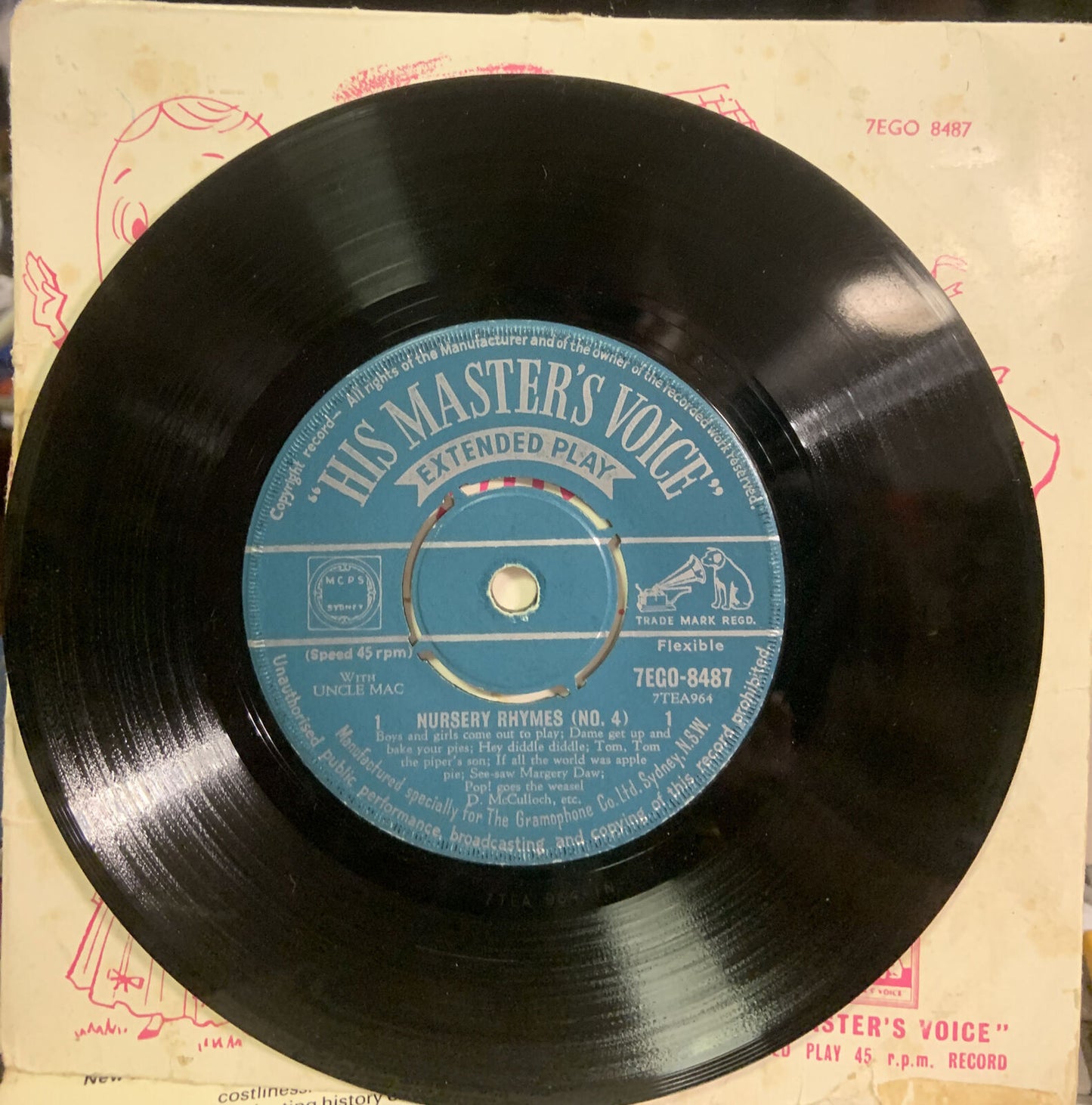 7” Vinyl Single Nursery Rhymes No 4 UNCLE MAC His Masters Voice 7EHO 8487 Record