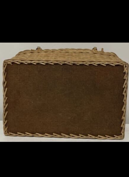Wicker Basket Vintage 33cm Rectangular Woven Masonite base 2 Handle Hamper AE337