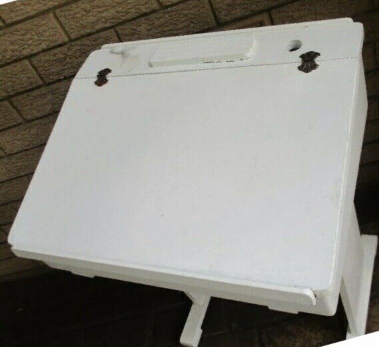 Vintage SCHOOL DESK Child's White Wooden w Hinged Lift Up Sloping Lid & Storage