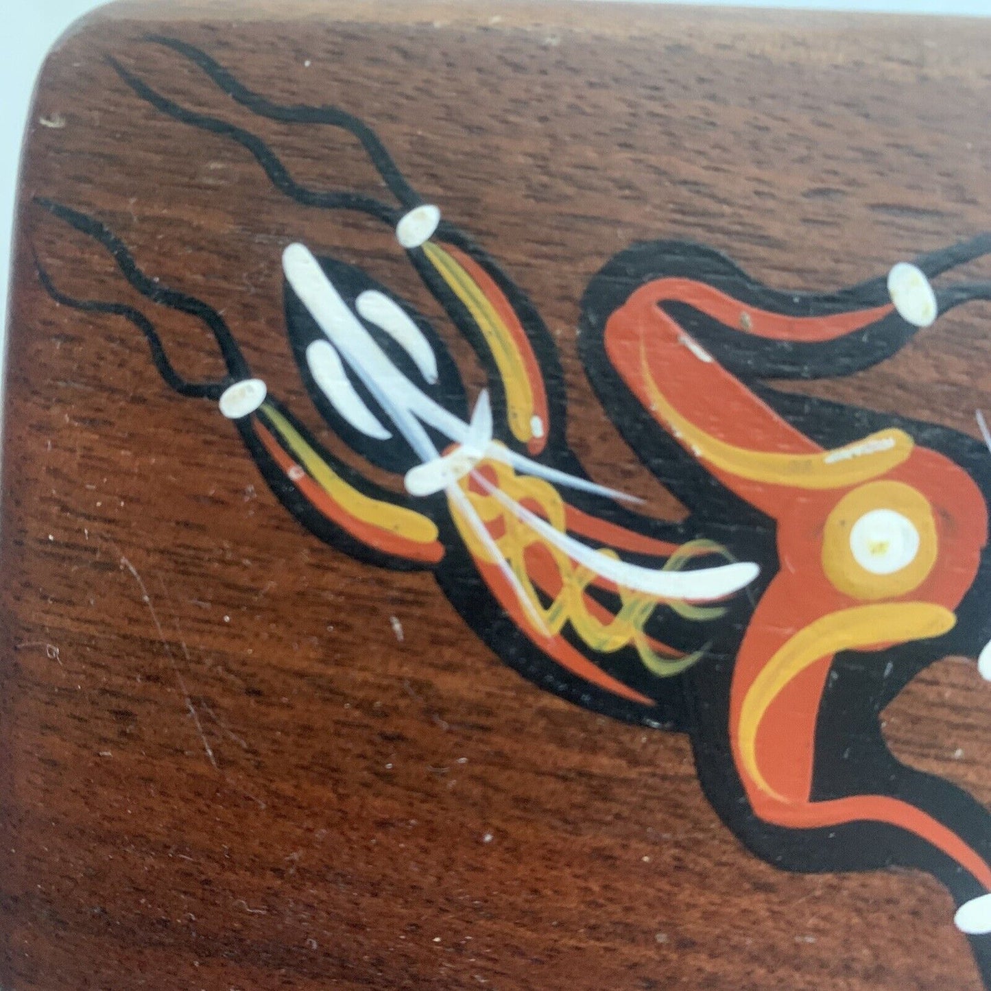 Vintage PLAYING CARD BOX 11cm HANDPAINTED indigenous IGUANA GOANNA hinged lid