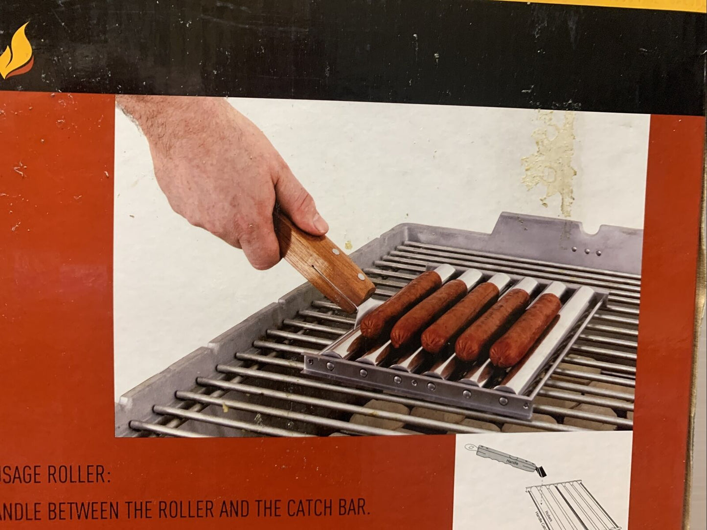 BAR B CHEF Sausage Roller Long Wood Handle Hot Dog Rack Grill Stand BBQ GRILL