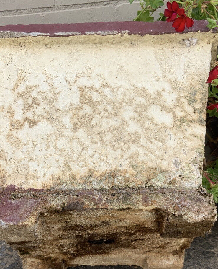 Pair CONCRETE POTS Rustic Vintage 28 x 35cm White Red Planter Garden Urn w Feet