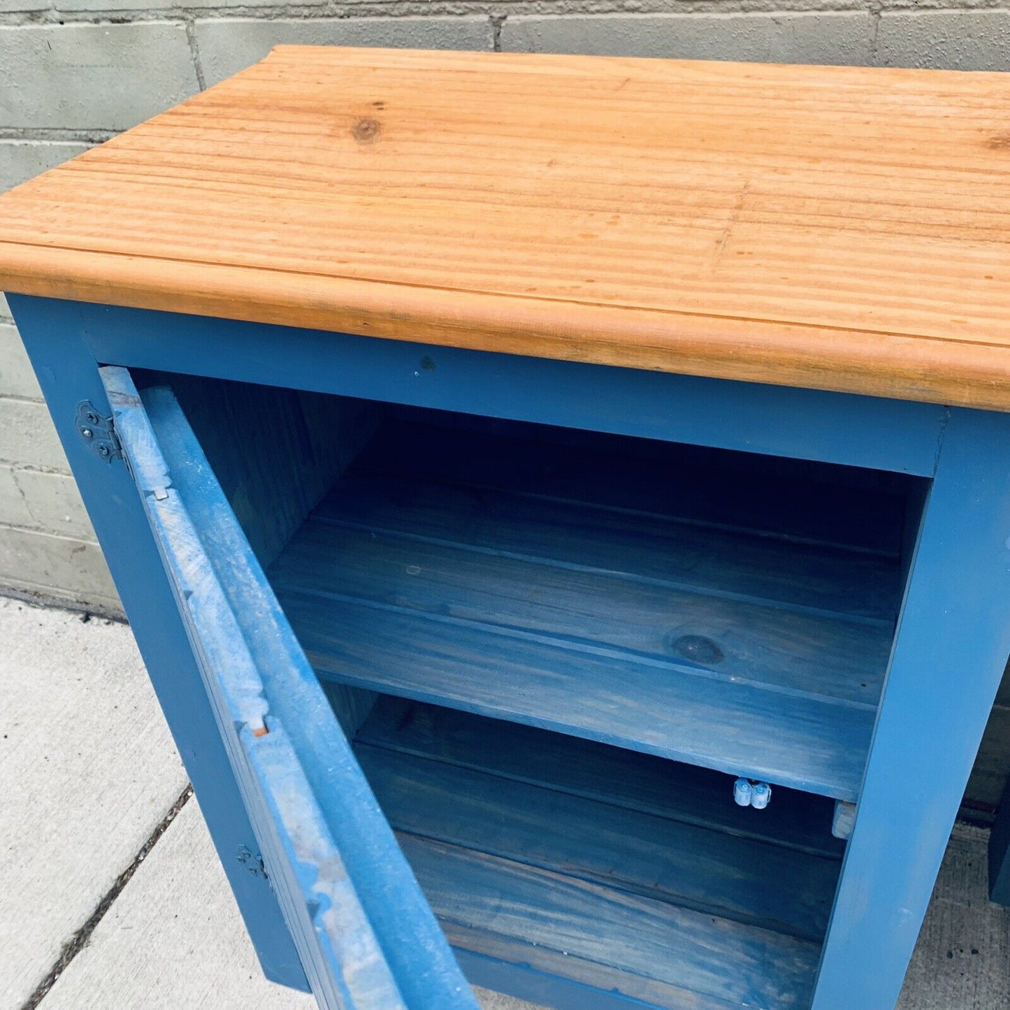 BEDSIDE TABLES Pair Duck Blue Pine Wood Coastal Hampton Country Tongue & groove