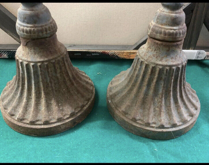 2x 42cm Antique Cast Iron Candle Holder Heavy Rustic Provincial Candelabra Goth