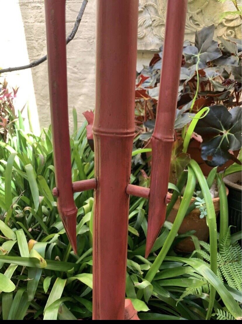 Bamboo Cane Coat Hat Stand Antique 1920s Stand Original Muted Red Paint Vintage