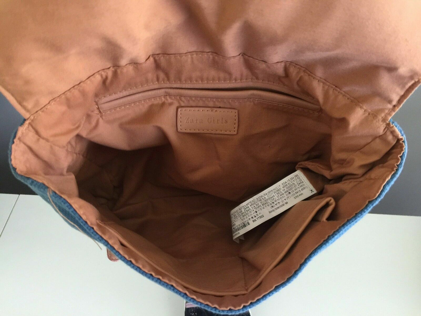 Backpack ZARA GIRLS Bag Blue Canvas & Tan Pleather Trim Satchel NEW