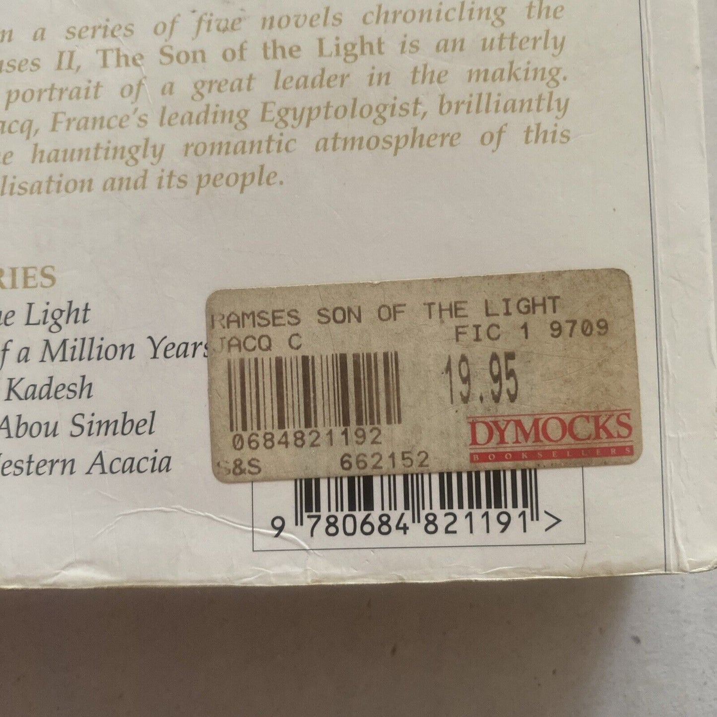 PB Book RAMSES Vol 1 1The Son of the Light 1997 By Christian Jacq Large Novel