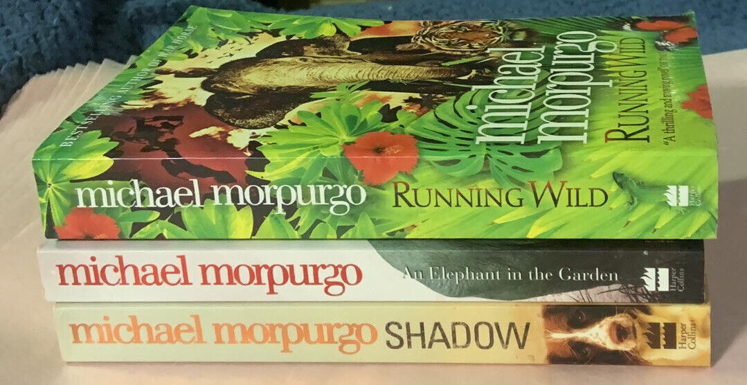 Michael Morpurgo 3 Book Bundle SHADOW RUNNING WILD ELEPHANT IN THE GARDEN PB