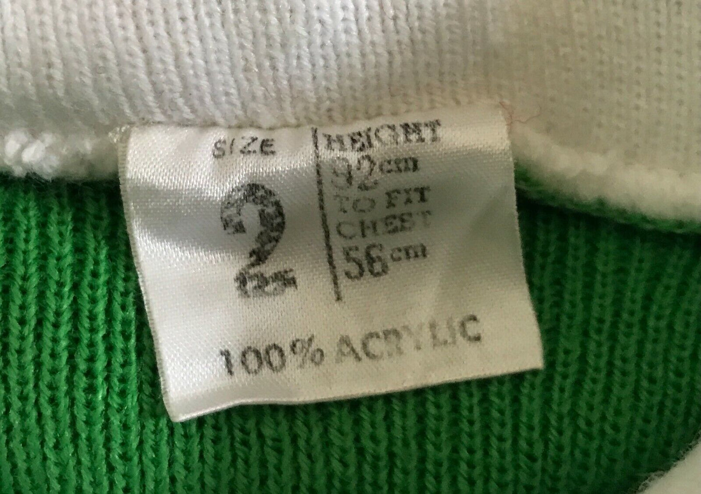 Vintage Knit Jumper 1970's Childs Green & White Collar Acrylic Unisex Size 2