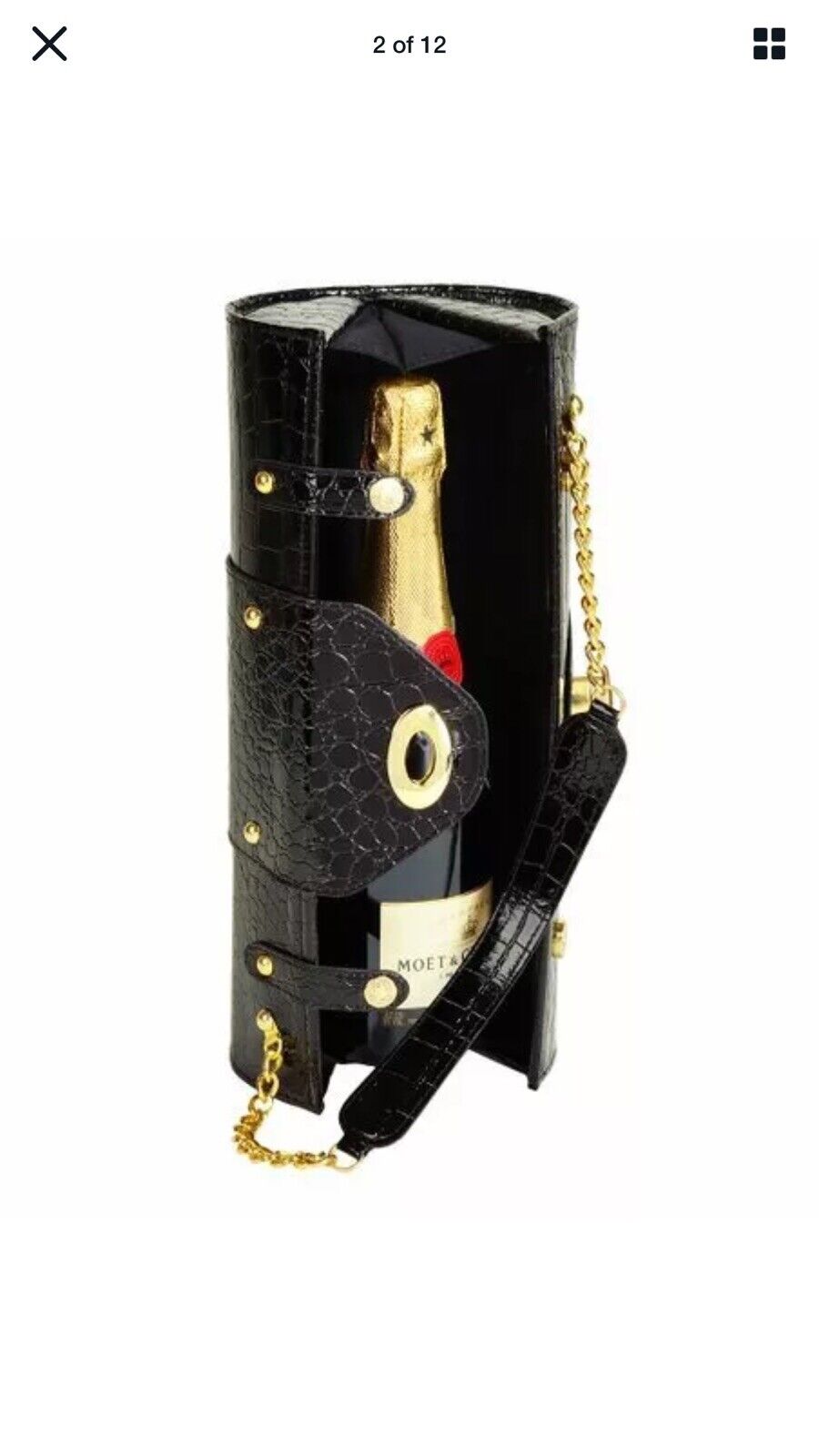 PICNIC AT ASCOT Wine Bottle Carrier Purse Corkscrew Black Pleather HardCase Croc