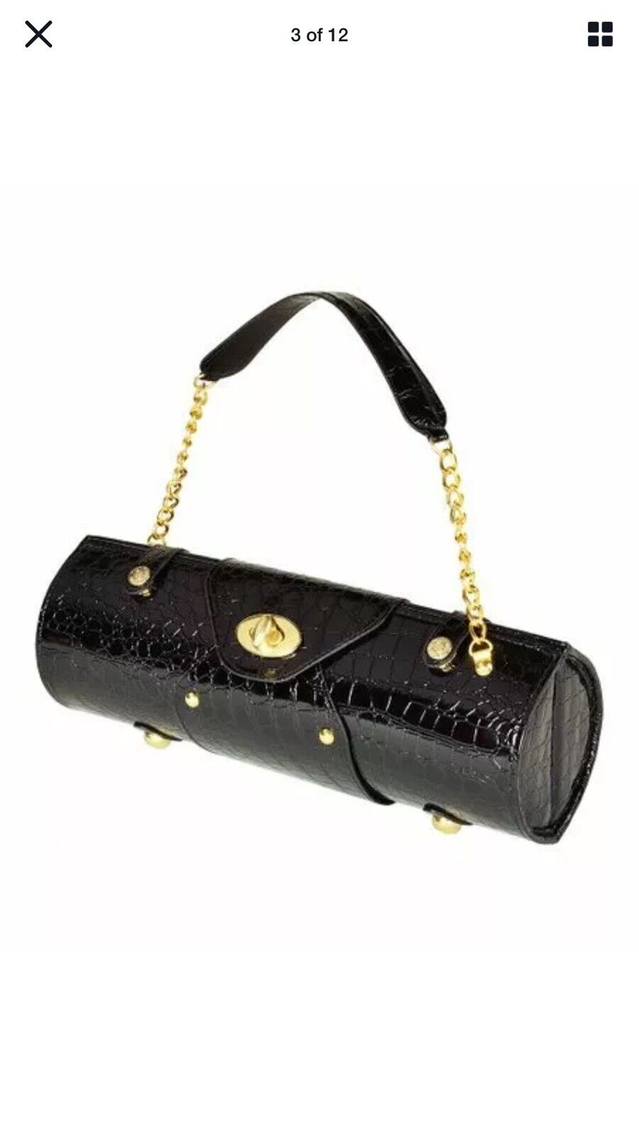 PICNIC AT ASCOT Wine Bottle Carrier Purse Corkscrew Black Pleather HardCase Croc
