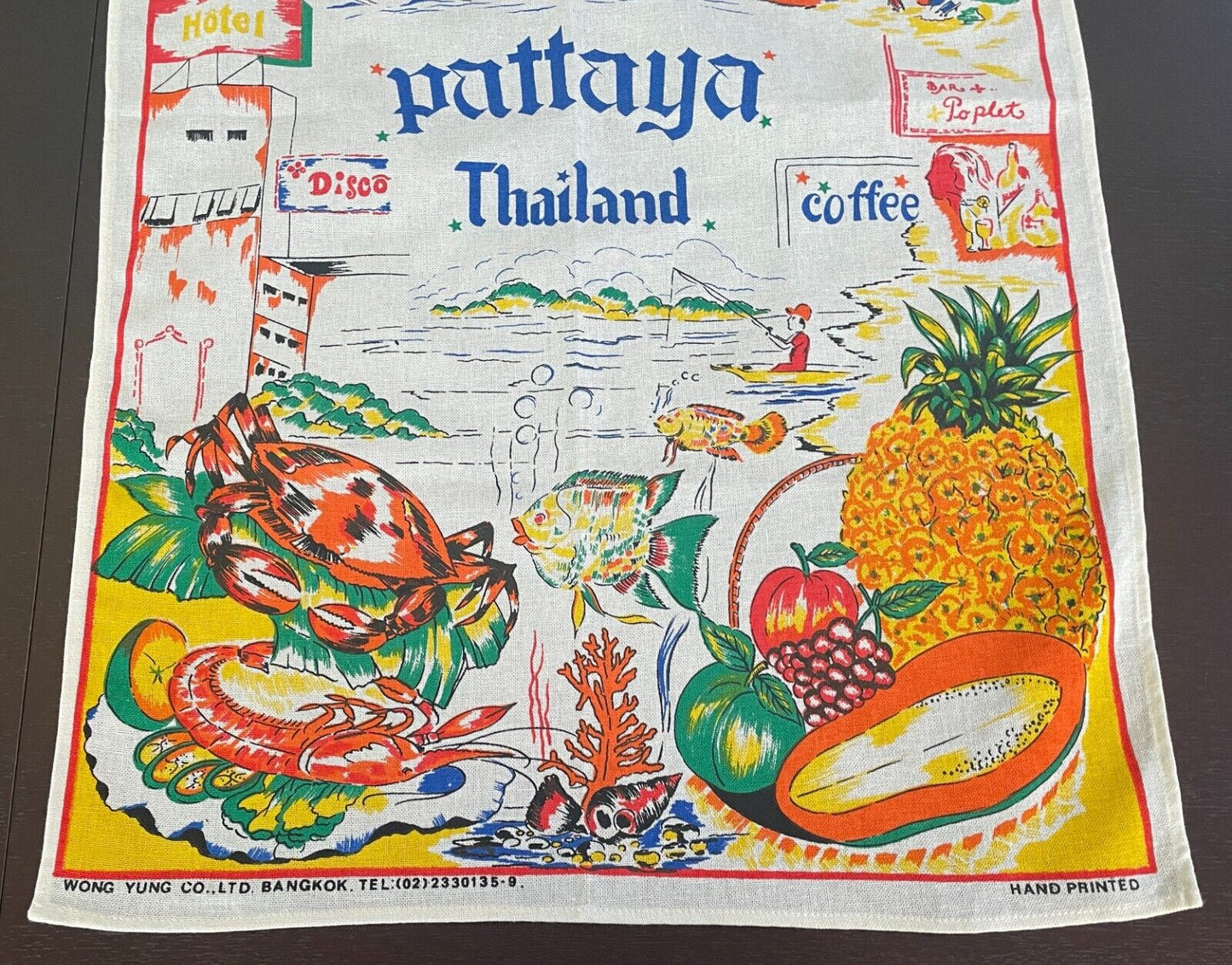 Tea Towel Souvenir PATTAYA THAILAND Food Hand Printed Souvenir Linen Cotton NEW