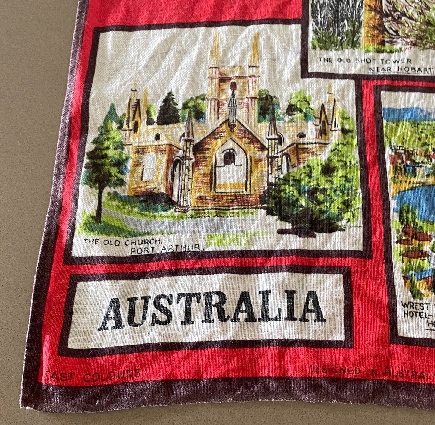 Vintage Tea Towel TASMANIA Australia Souvenir Attractions Launceston & Hobart