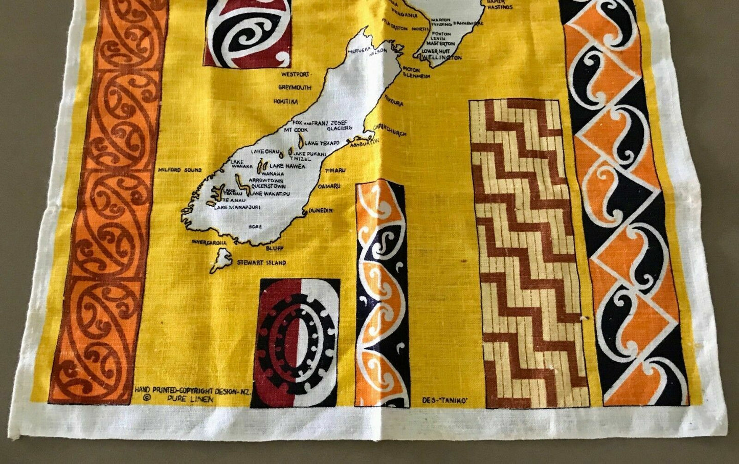 Souvenir Fingal Tea Towel NZ Rafter & Des Taniko Designs of the Maori People NEW