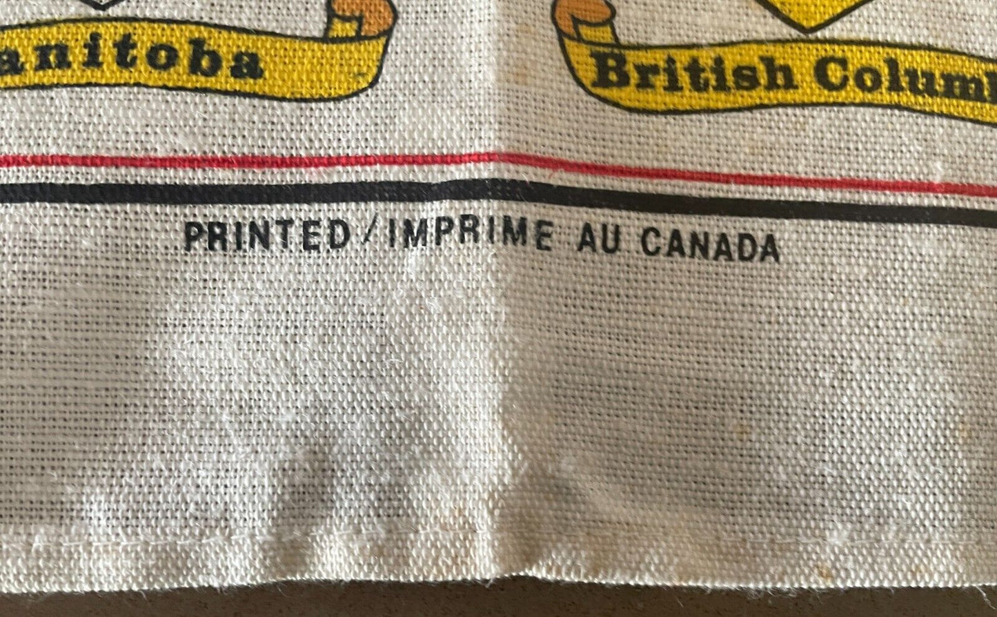 Vintage Tea Towel CANADA Provinces & Territory Crest Print Linen Blend Souvenir