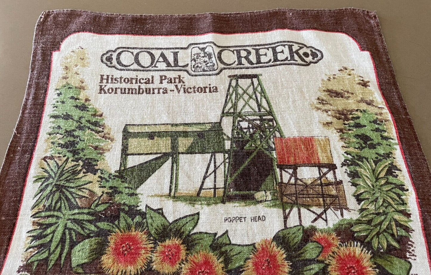 Vintage Tea Towel Coal Creek Historical Park Korumburra VIC Souvenir Nostalgic