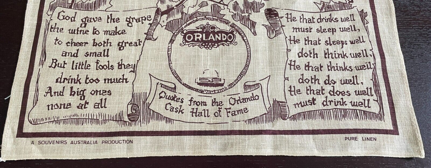 Vintage Tea Towel Orlando First Wine Cellar 1847 in Barossa Valley Souvenir NEW