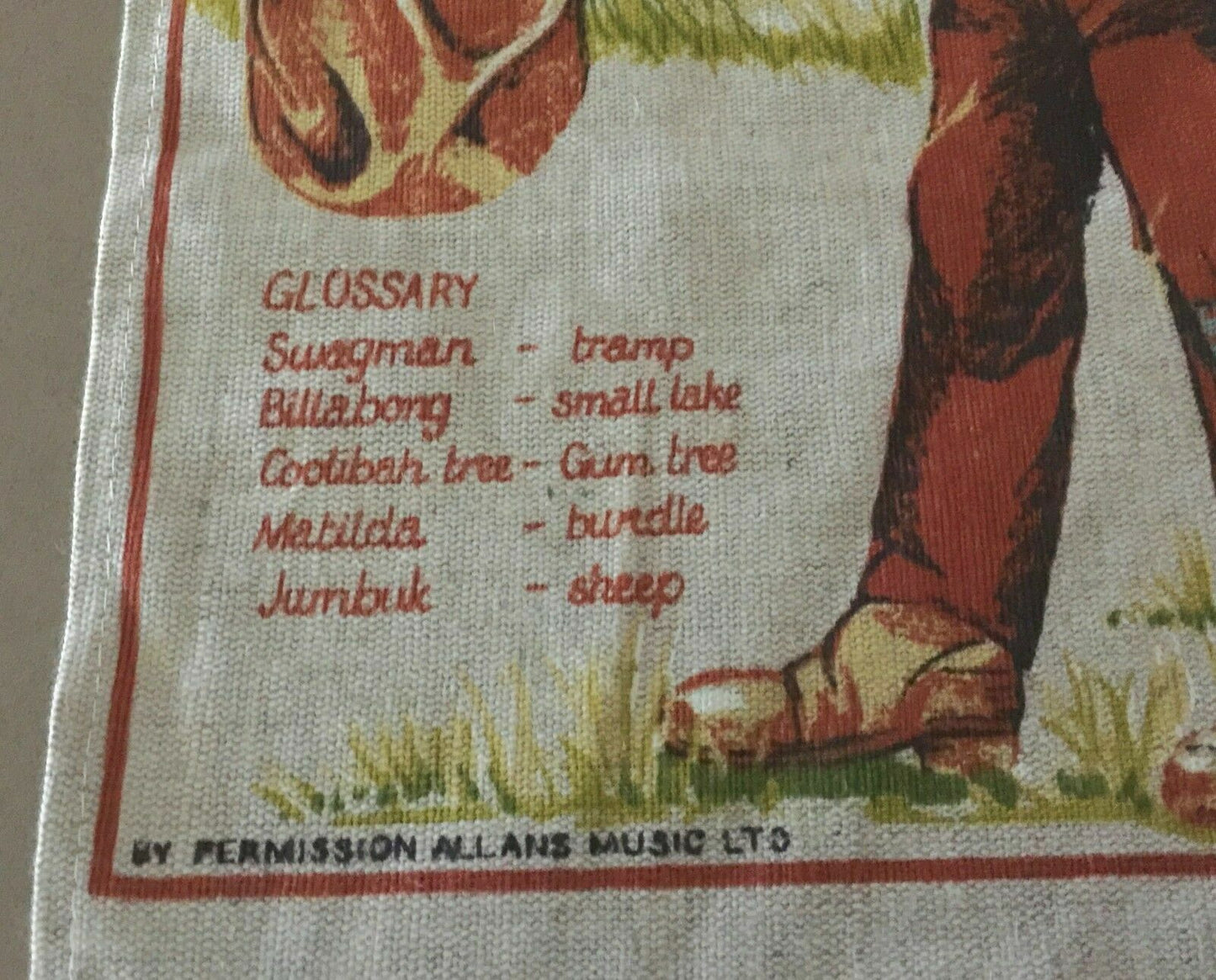 Vintage Linen Tea Towel CABOONBAH HOMESTEAD Waltzing Matilda Lyrics Souvenir