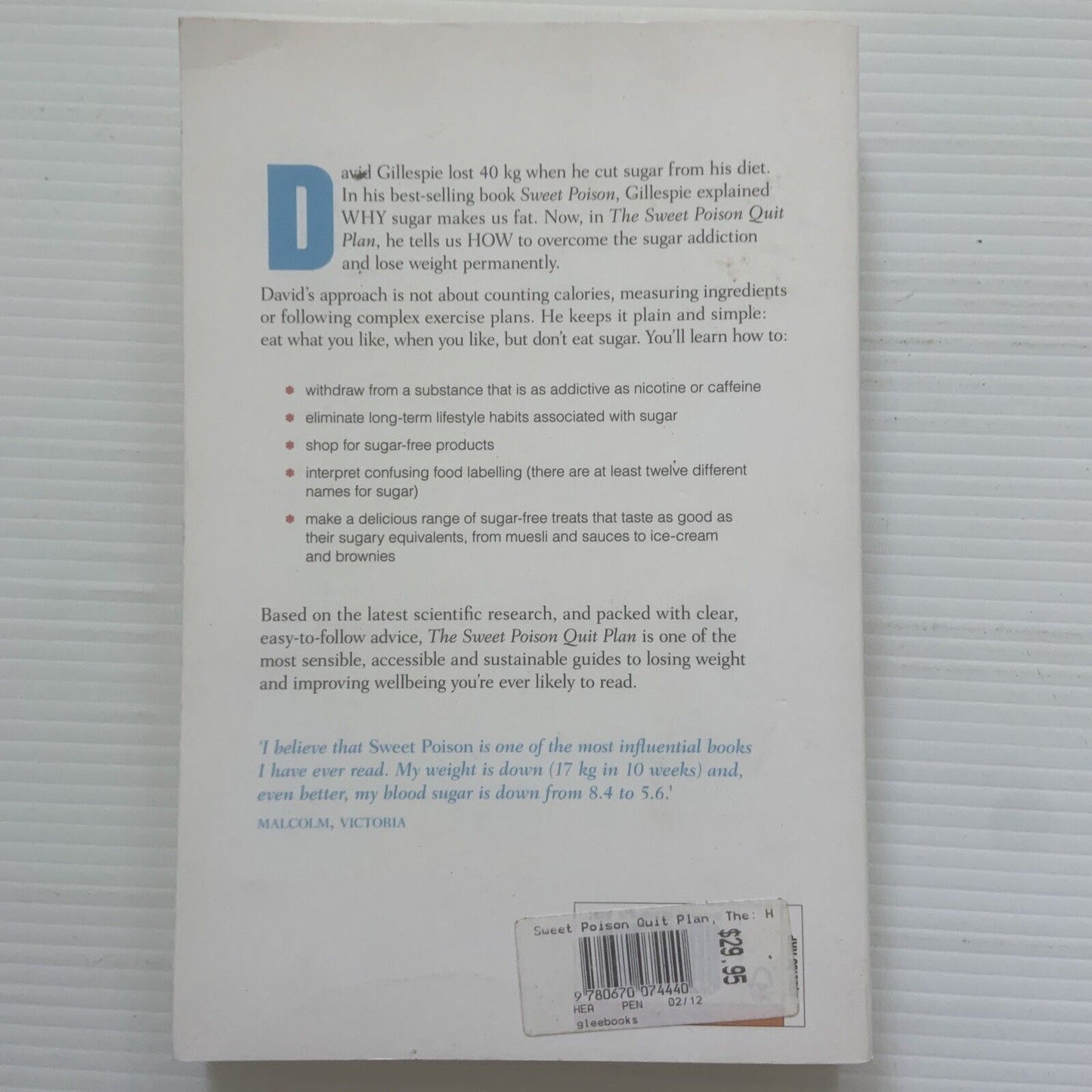 PB THE SWEET POISON Quit Plan David Gillespie 2010 Health Medical Sugar Book