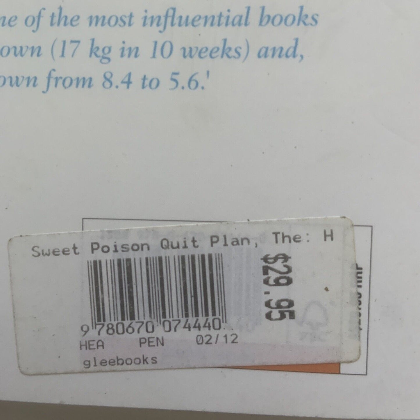 PB THE SWEET POISON Quit Plan David Gillespie 2010 Health Medical Sugar Book