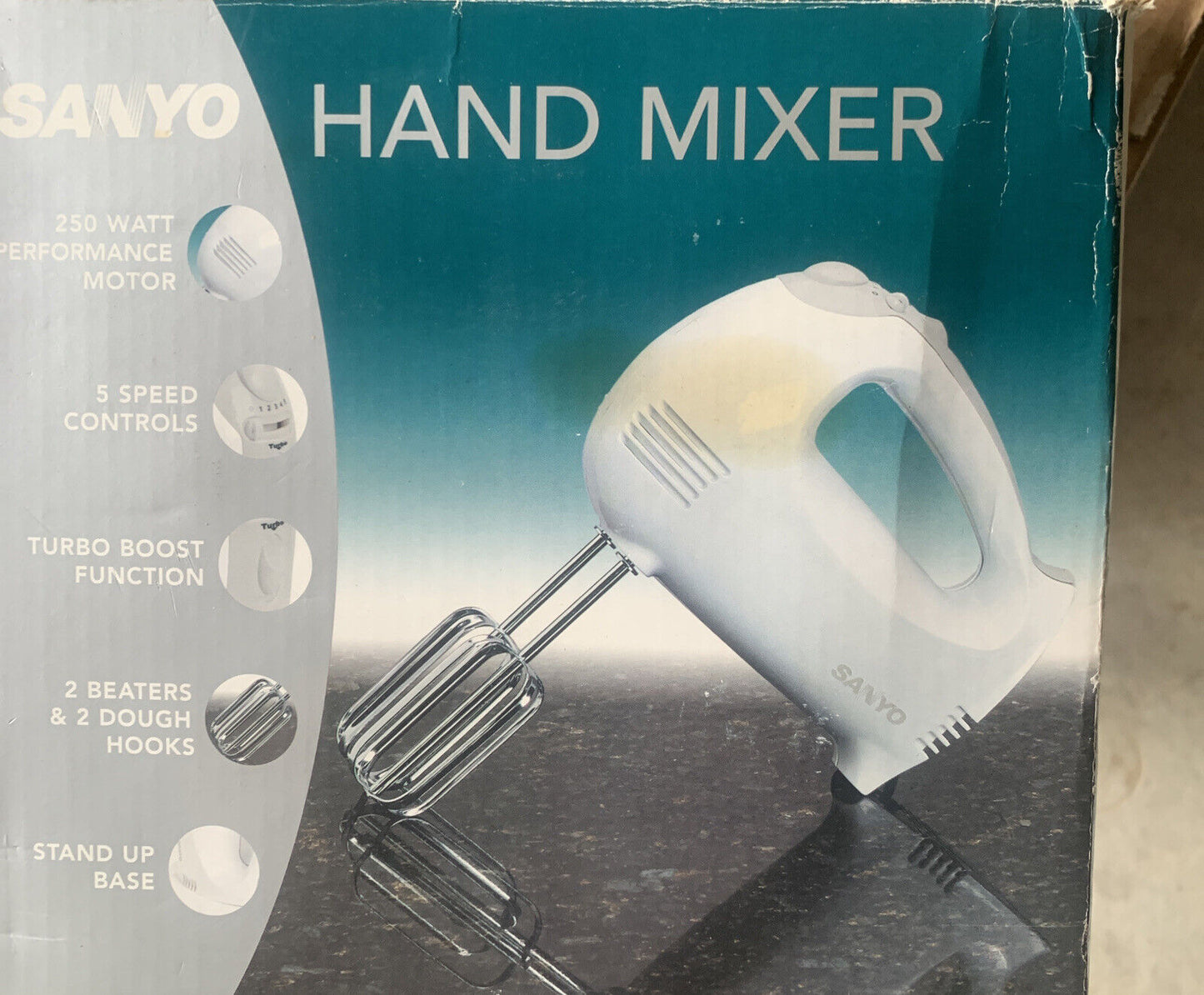 Sanyo Hand Mixer Turbo Boost 5 Speed StandUp Base Manual Box Used Once Condition