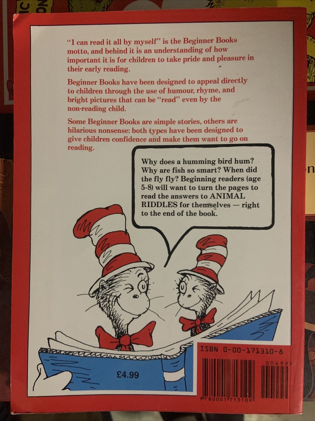 PB Book Dr Seuss Bennett Cerf's Book Of Animal Riddles 1965 Beginner Kids Vtg
