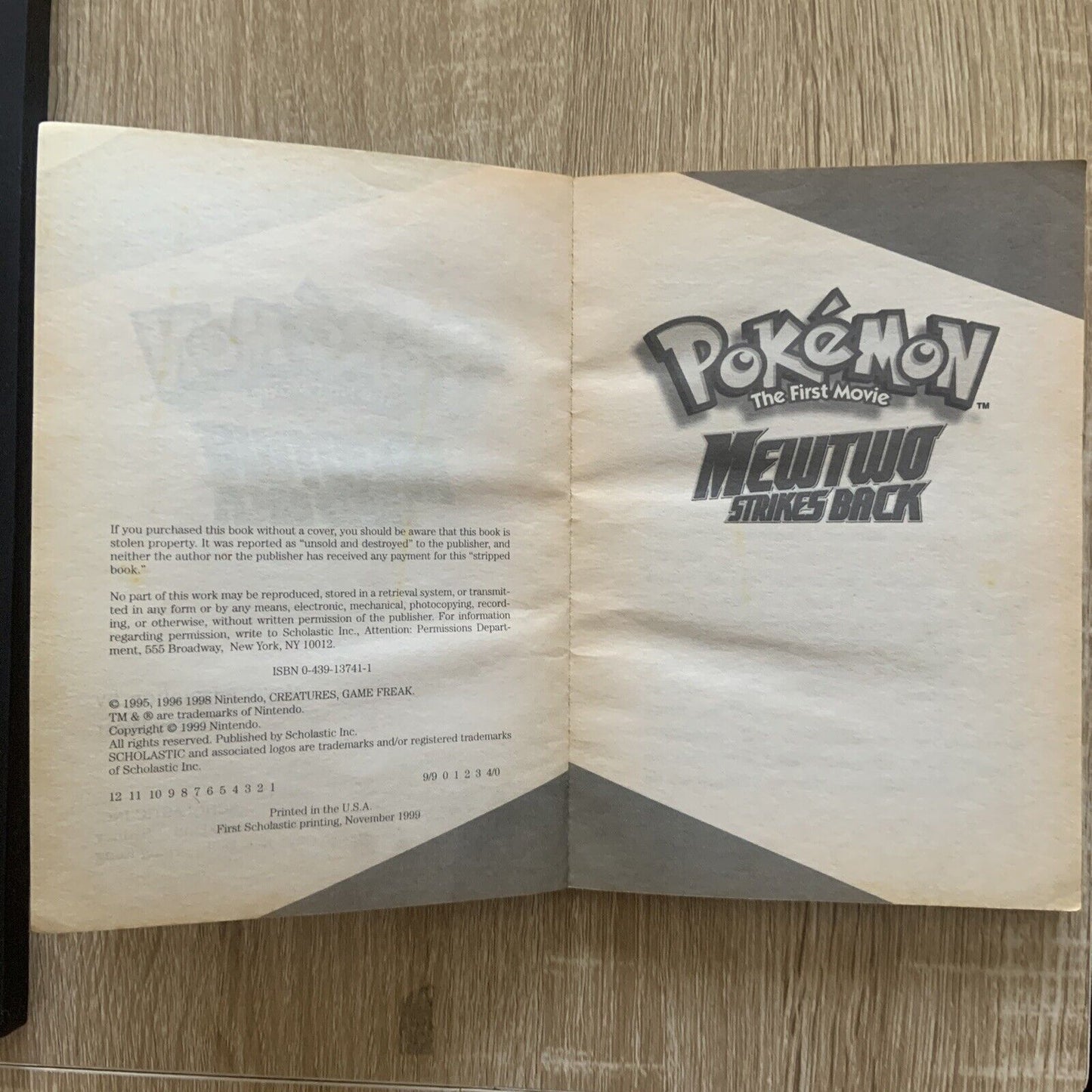 Pokemon PB Book MEWTWO STRIKES BACK The First Movie Kids Nintendo 1997 Anime