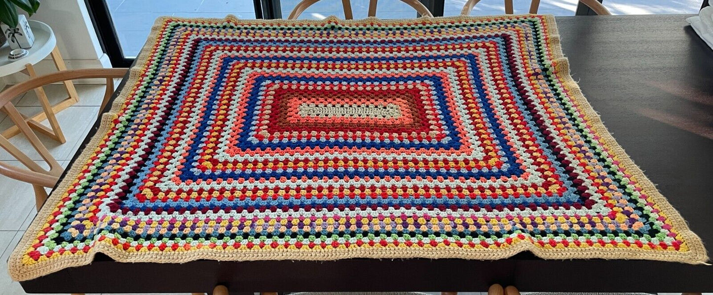Handmade Granny Squares Crochet Blanket 138 x 115cm Knit Colourful Lap Throw Rug