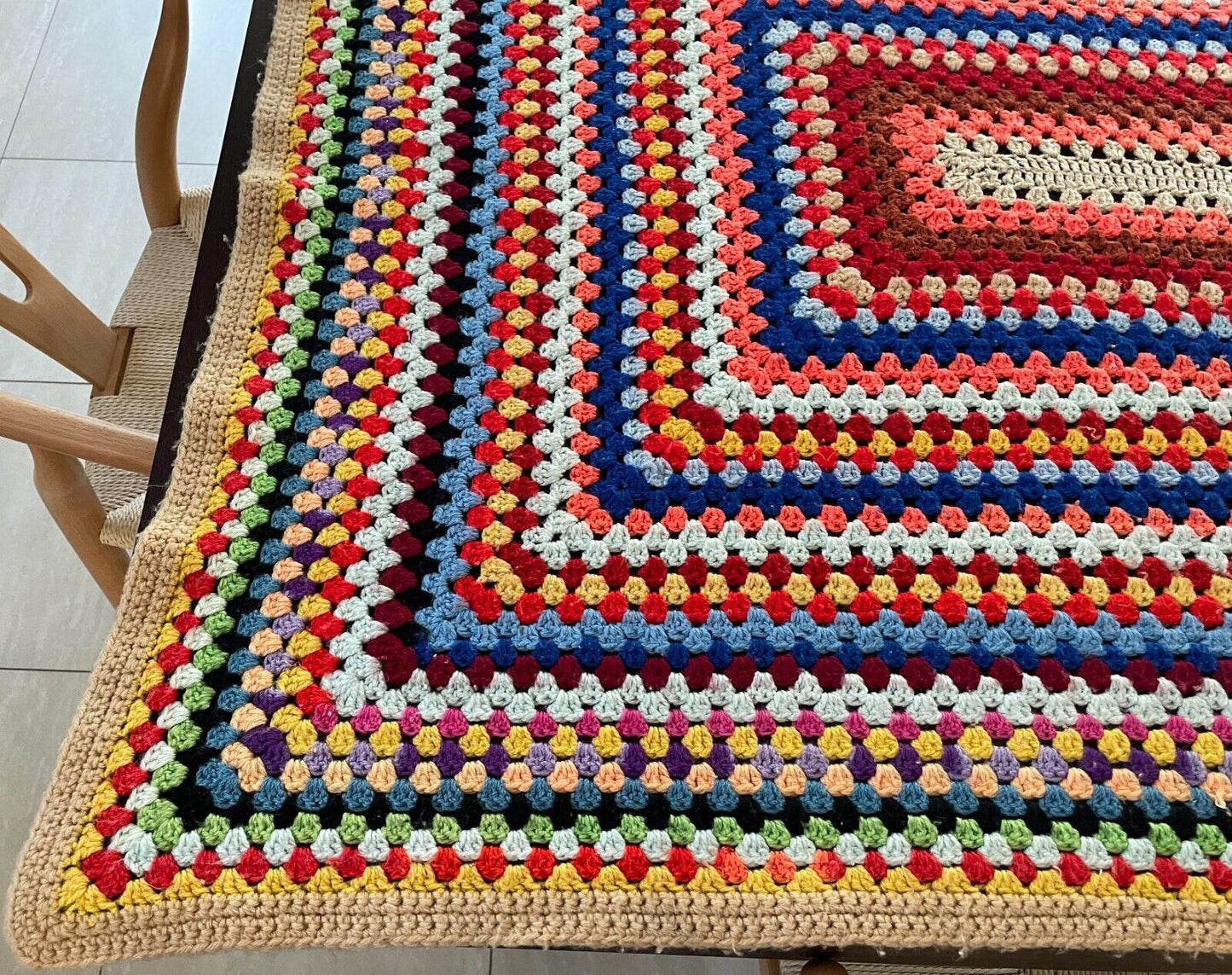 Handmade Granny Squares Crochet Blanket 138 x 115cm Knit Colourful Lap Throw Rug